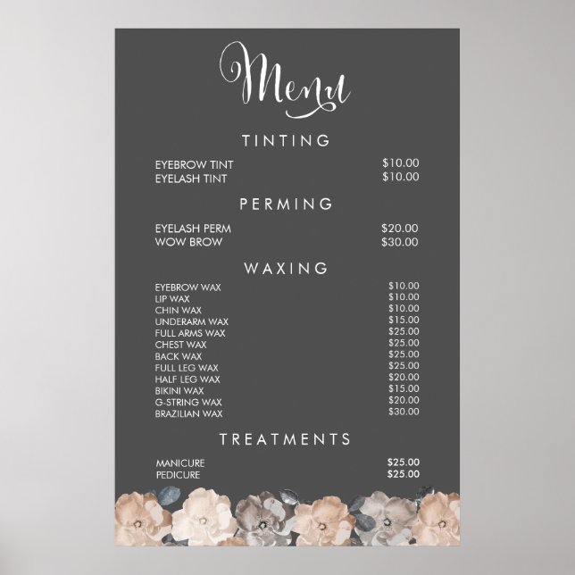 Affiche des prix du menu de la coiffeuse du salon  (Devant)