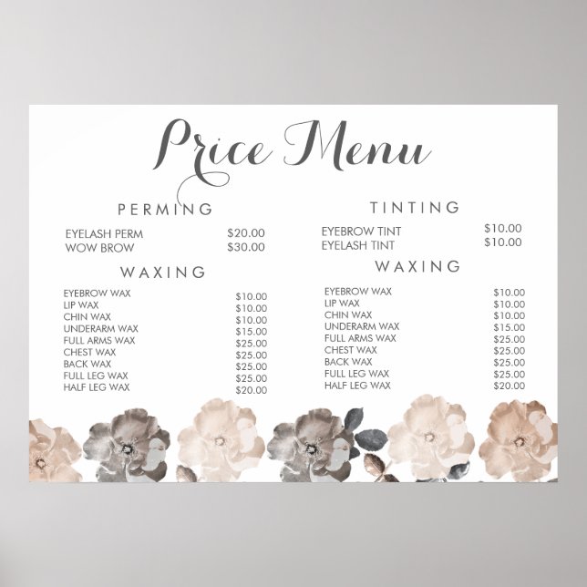 Affiche des prix du menu de la coiffeuse du salon  (Devant)