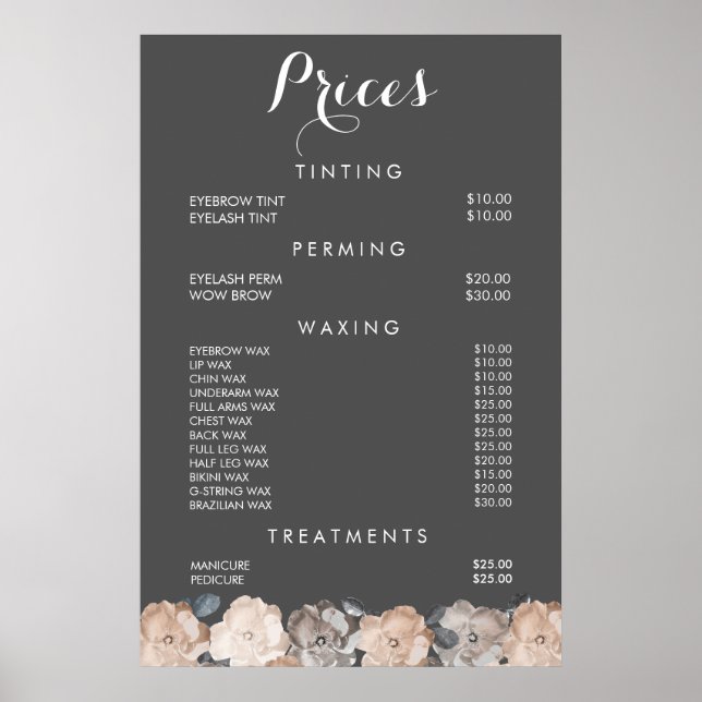 Affiche des prix du menu de la coiffeuse du salon  (Devant)