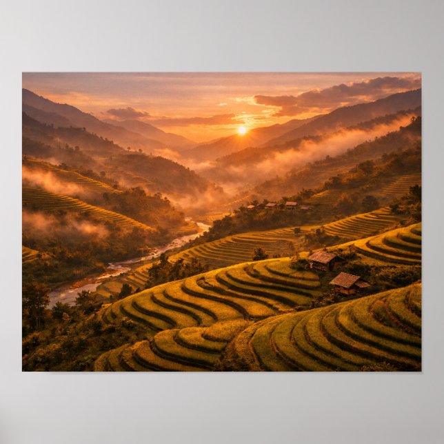 Affiche des rizières de Golden Sunset (Devant)