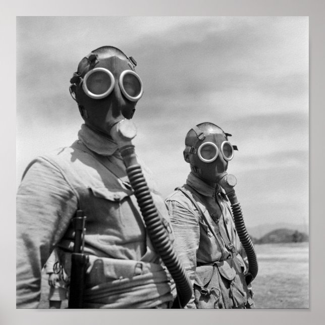 Affiche Des soldats chinois portant des masques à gaz -194 (Devant)
