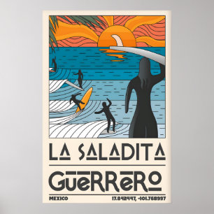 Affiche des surfeurs du coucher de soleil La Salad
