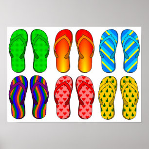 Affiche Des tongs De Plage Clair Et Coloré