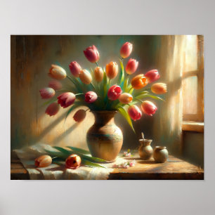 Affiche Des tulipes rayonnantes s'organisent dans un vase