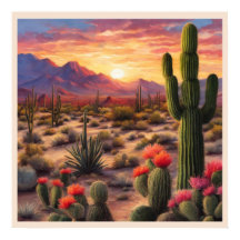Desert Blooming Cactus Colorant Sunrise Art