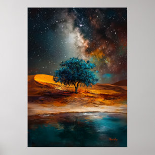 Affiche Désert céleste - Arbre solitaire sous la Voie lact
