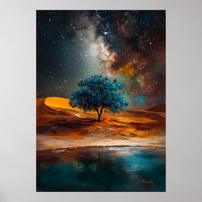 Affiche Désert céleste - Arbre solitaire sous la Voie lact (Devant)