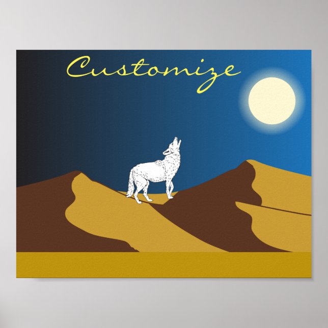 Affiche Desert Coyote Howling Pleine lune Thunder_Cove (Devant)
