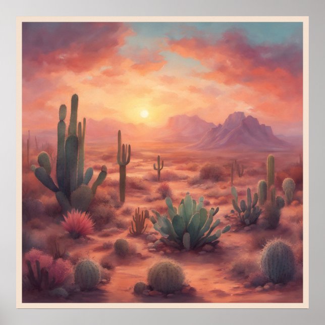 Affiche Desert Sequoia Cactus Colorant Sunrise Art (Devant)