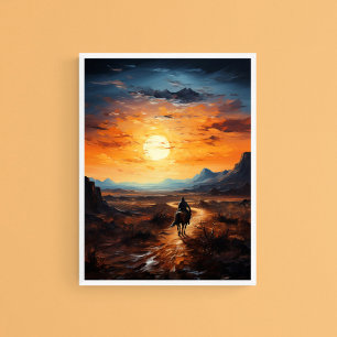 Affiche Desert Sunset Ride sur le cheval, Serene Wall Art