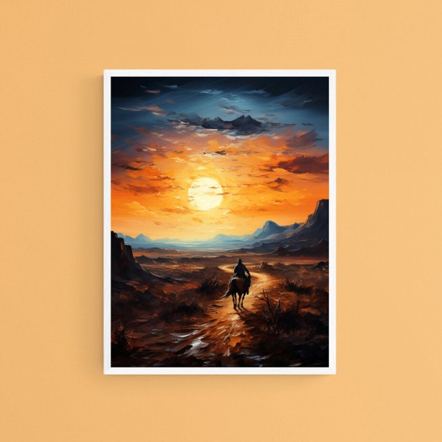 Affiche Desert Sunset Ride sur le cheval, Serene Wall Art (Créateur téléchargé)