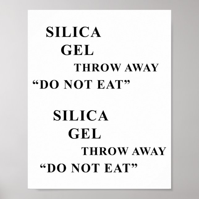 Affiche Desiccant Silica Gel Throw Away Do Not Eat Funny I (Devant)