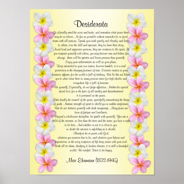 Affiche Desiderata "choses désirées" Plumeria frontière (Devant)