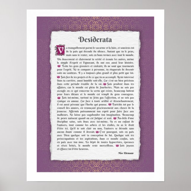 Affiche Desiderata - Choses désirées - poème (Devant)