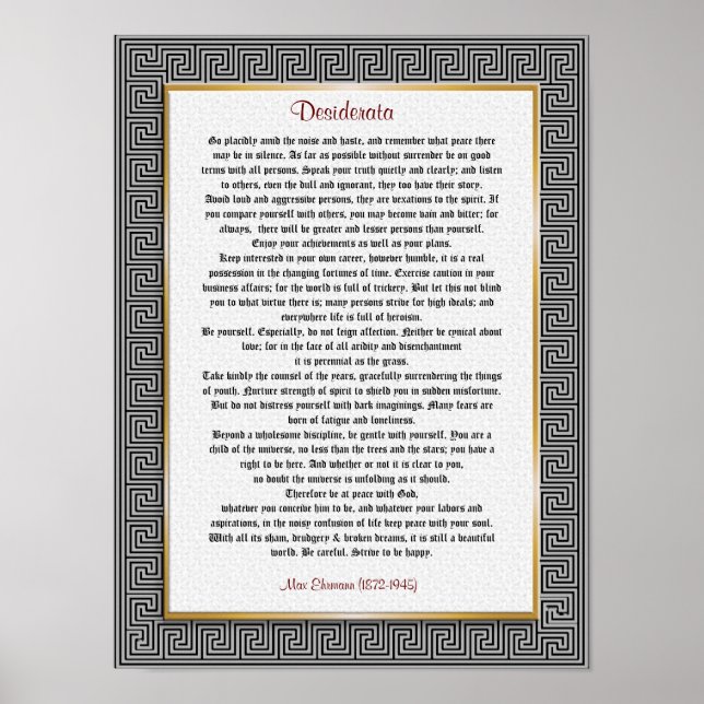 Affiche Desiderata "choses désirées", prose (Devant)