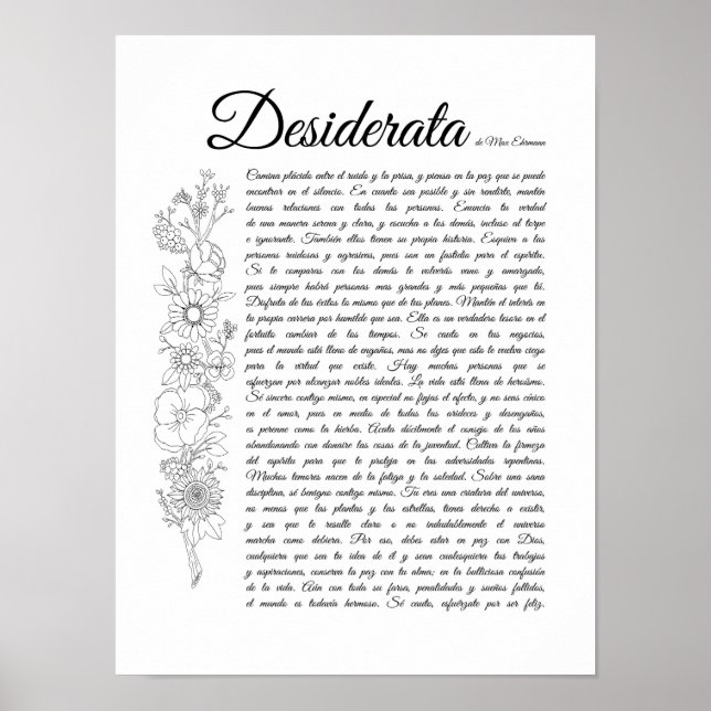 Affiche Desiderata en espagnol (Devant)