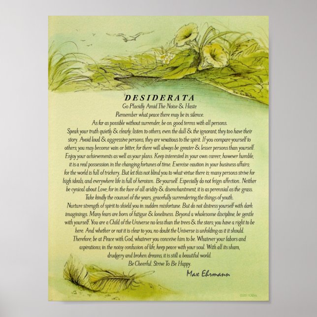 Affiche Desiderata en plumes de chute verte (Devant)