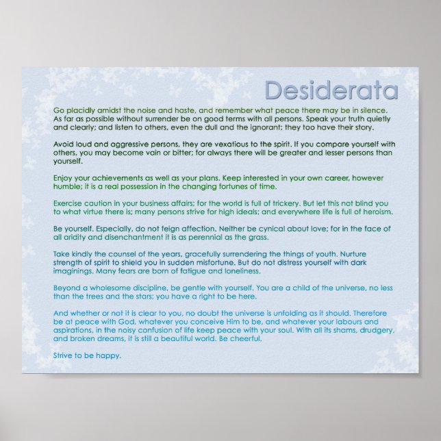 Affiche Desiderata et Papillons (Devant)