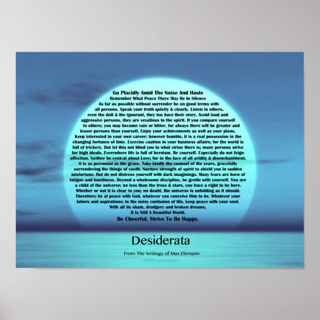 Affiche Desiderata Poem by Max Ehrmann Blue Moon Sunset (Devant)