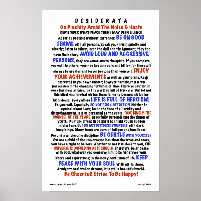 Affiche DESIDERATA Poem=Max Ehrmann=LIFE Version (Devant)