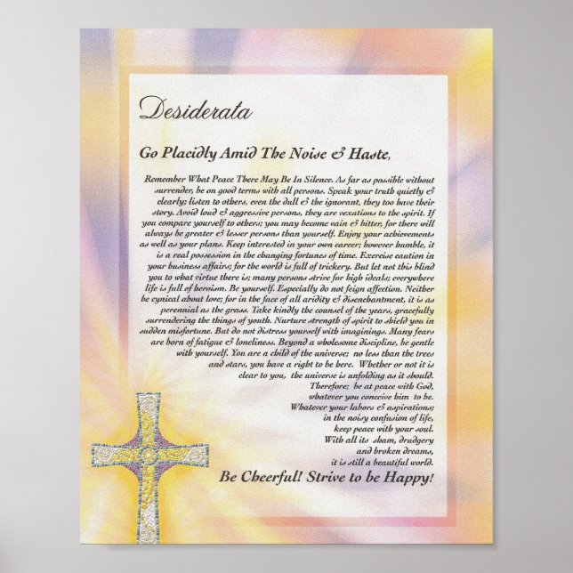 Affiche DESIDERATA Poème avec Croix de Mosaïque (Devant)
