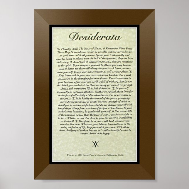 Affiche DESIDERATA Poème de Max Ehrmann (Devant)
