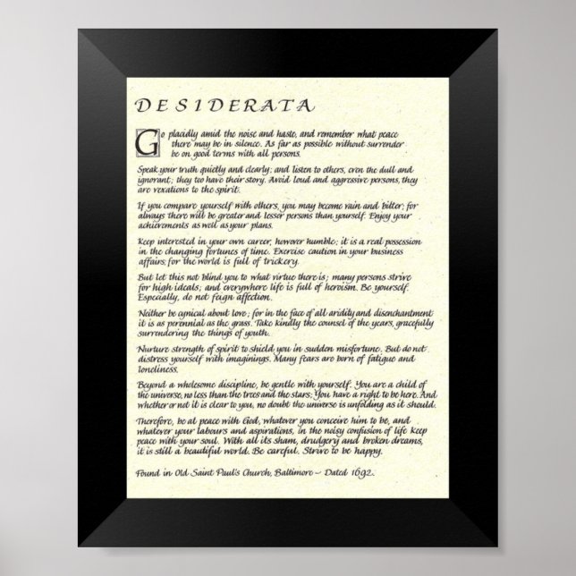 Affiche DESIDERATA Poème de Max Ehrmann (Devant)
