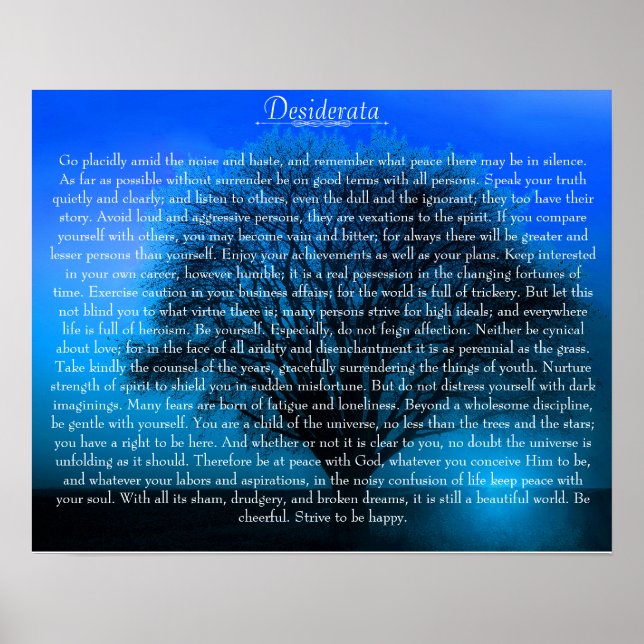 Affiche Desiderata Poème sur l'arbre bleu magique (Devant)