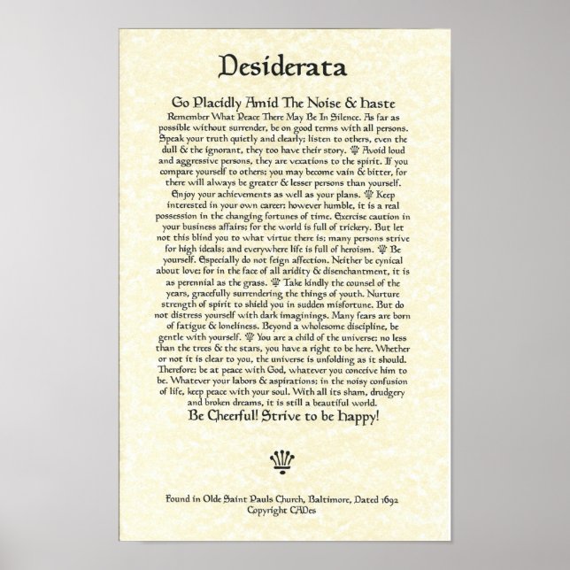 Affiche DESIDERATA Poster-Ehrmann-11x17-Église Parchemin (Devant)