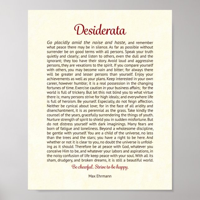 Affiche Desiderata Print | Desiderata Art (Devant)