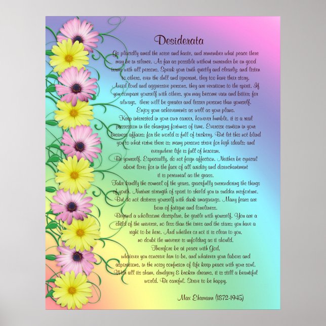 Affiche Desiderata prose couleurs arc-en-ciel (Devant)