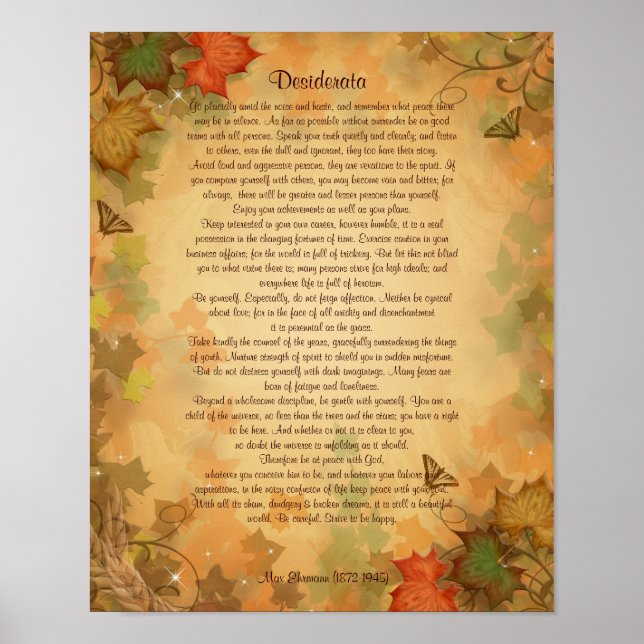 Affiche Desiderata prose sur Automne couleurs arrière - pl (Devant)