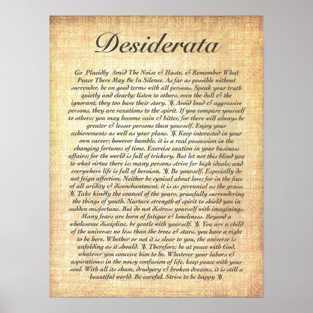 Affiche DESIDERATA sur le papier de bois fossilisé (Devant)