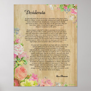 Affiche Desiderata sur panneau en bois rustique avec garni