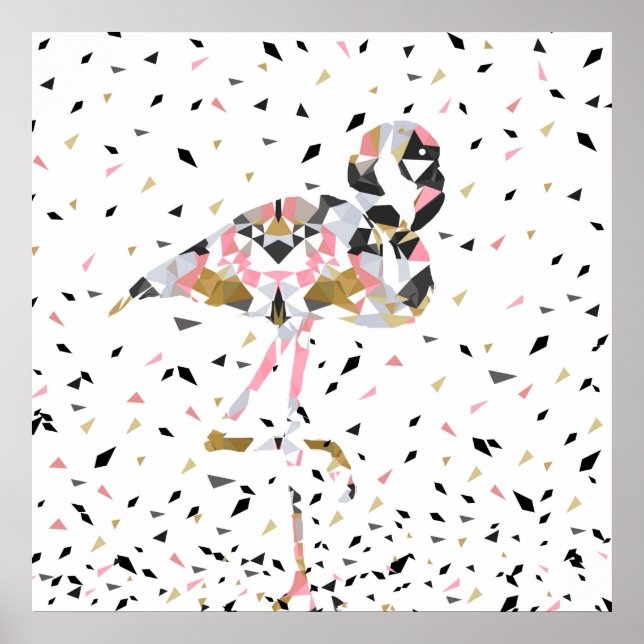 Affiche Design abstrait de Flamant rose géométrique mignon (Devant)