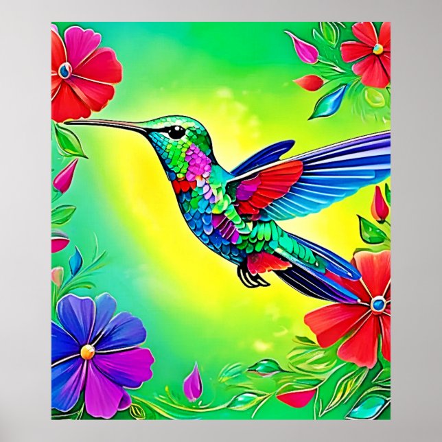 Affiche Design artistique des colibris floraux (Devant)