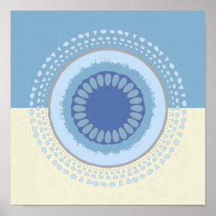Affiche Design circulaire à fleurs bleu et crème Abstrait