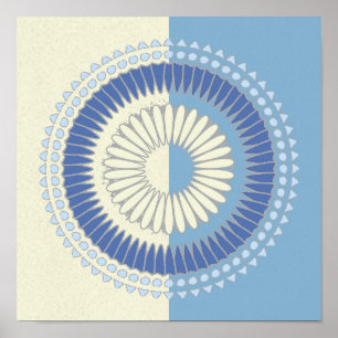 Affiche Design circulaire bleu et crème Abstrait