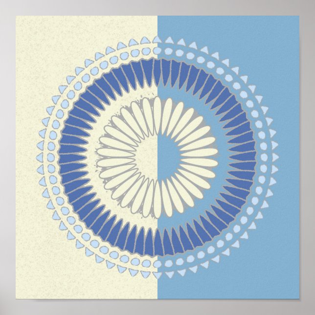 Affiche Design circulaire bleu et crème Abstrait (Devant)