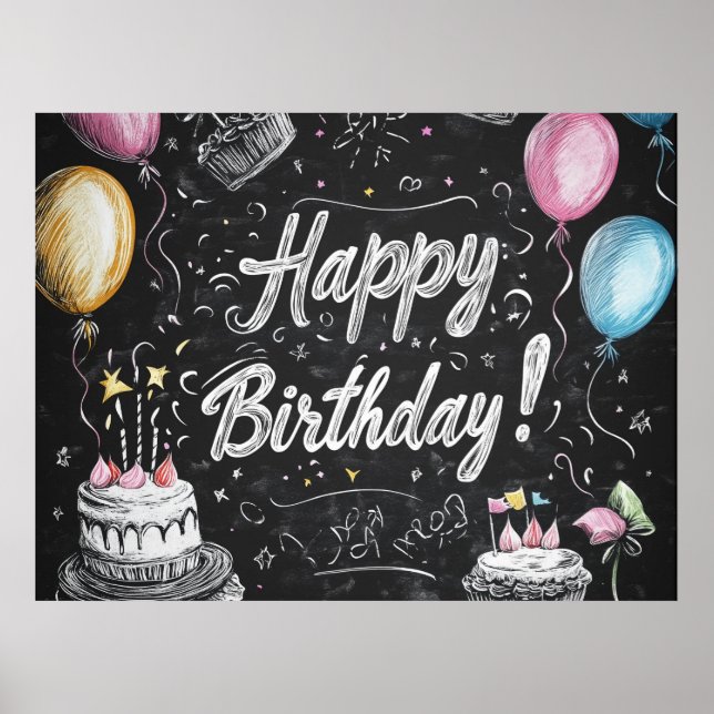 Affiche Design d'anniversaire de style Chalkboard (Devant)