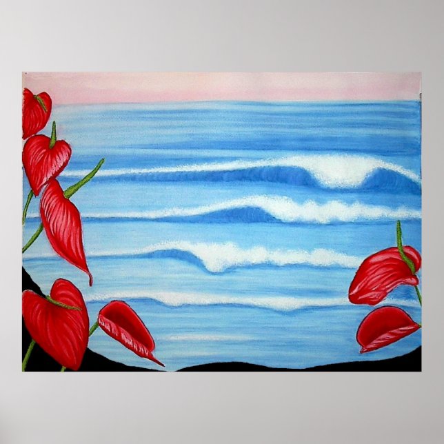 Affiche Design d'aquarelle de l'océan d'Anthurium (Devant)