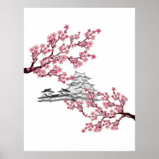Affiche Design d'arbre de fleurs de cerisier - Sakura japo