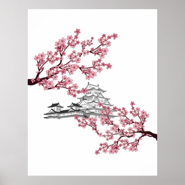 Affiche Design d'arbre de fleurs de cerisier - Sakura japo (Devant)