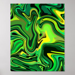 Affiche Design d'art Abstrait vert et jaune fluide