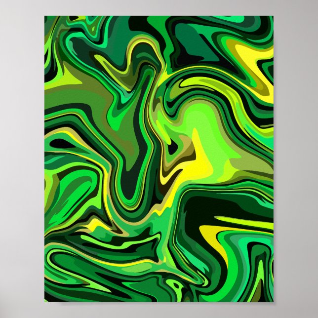 Affiche Design d'art Abstrait vert et jaune fluide (Devant)