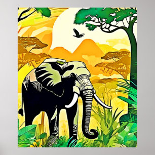 Affiche Design d'Art Eléphant de la Jungle africaine