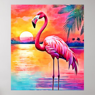 Affiche Design d'art Flamant rose Sunset
