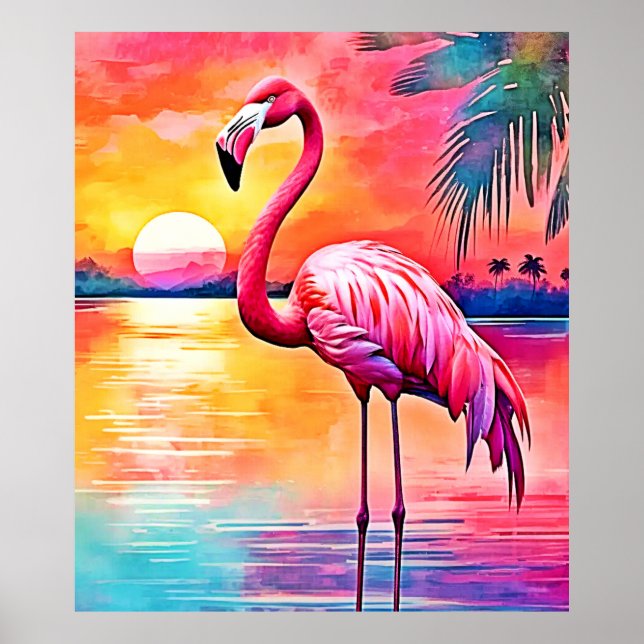 Affiche Design d'art Flamant rose Sunset (Devant)