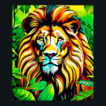 Affiche Design d'art pop de Jungle Lion<br><div class="desc">Un lion vibrant dans un décor de jungle,  capturé dans un style pop art coloré. Découvrez cet art animal abstrait,  parfait pour les amateurs d'art ! (Cette Conception Est Faite Avec L'IA). Commandez dès aujourd'hui et offrez-vous la joie du shopping !</div>