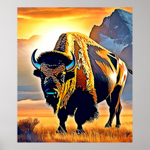 Affiche Design d'art Sunset Mountain Bison